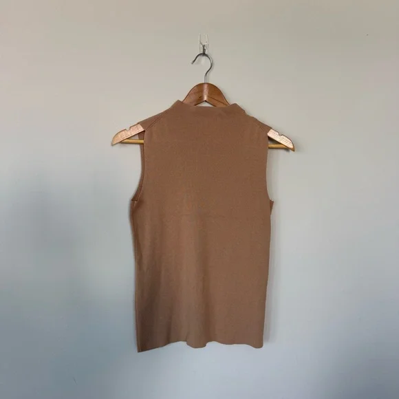 Ann Taylor Camel Color Sleeveless Mock Neck Neutral Lightweight Sweater Top - Picture 8 of 12
